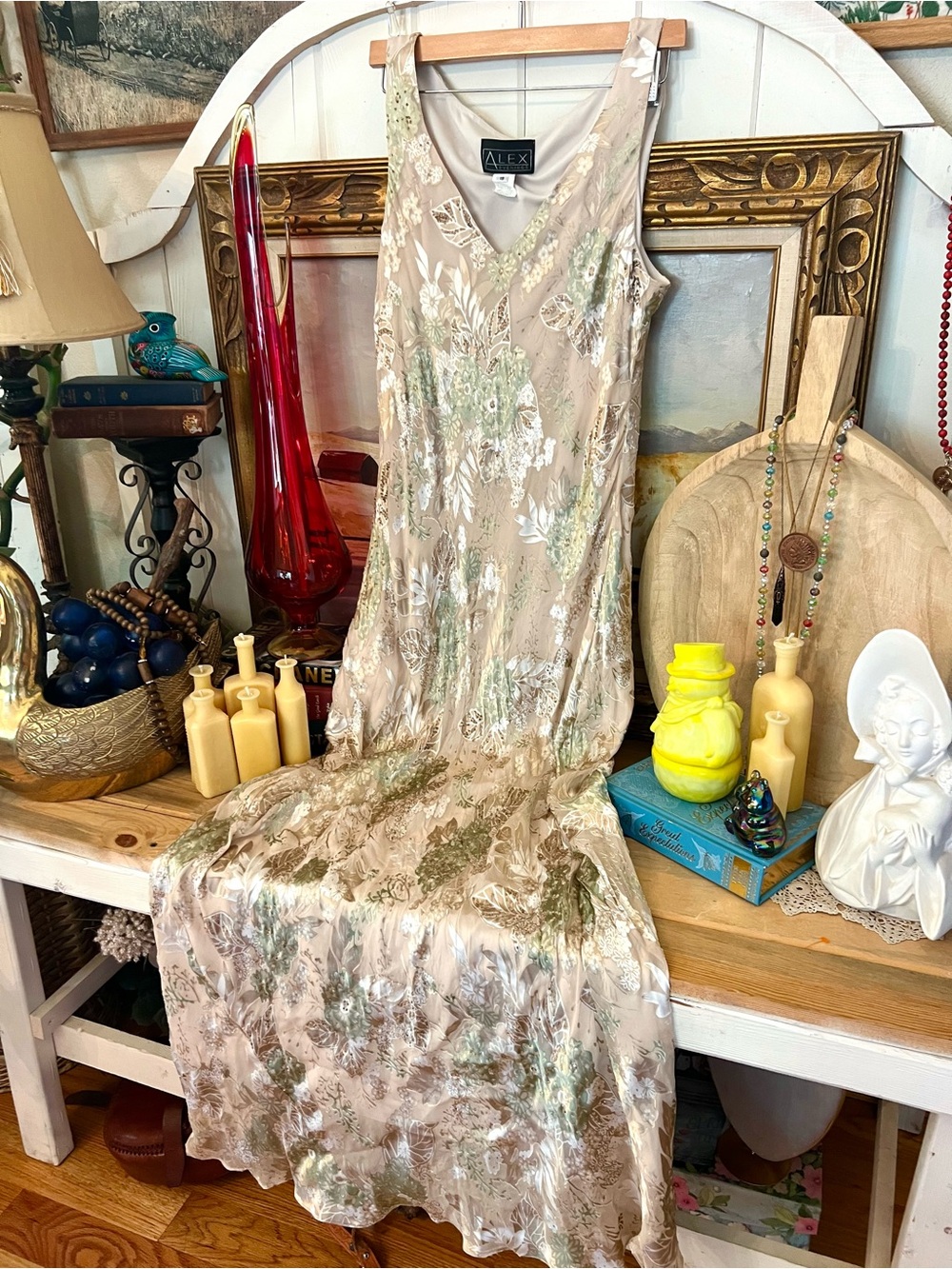 Vintage Alex Evenings Sequin Floral Lace Beaded Formal Gown Dress Size 18 Euro - Picture 7 of 13